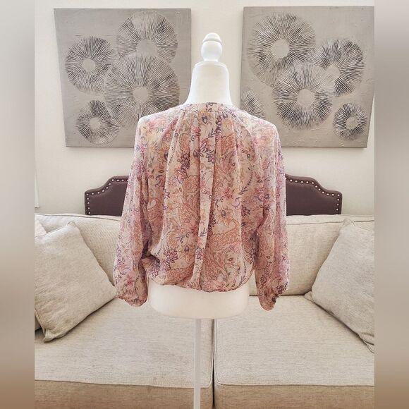 🦋 VICI 🦋 Paisley Semi-Sheer Elastic Waist Blouse - [Size XS, Beige] - Picture 11 of 16